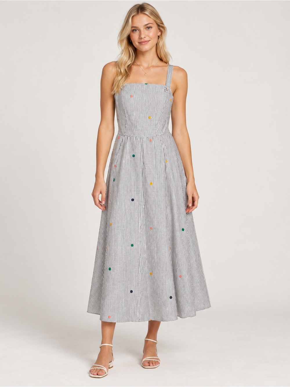 Current Air Los Angeles Striped Embroidered Midi Dress Size Small 6064